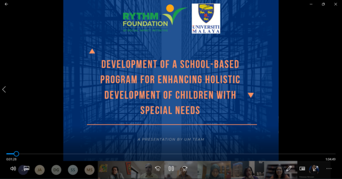 The results of a study on special education needs in Malaysia by RYTHM Foundation and Universiti Malaya (UM) were presented at a virtual event recently.