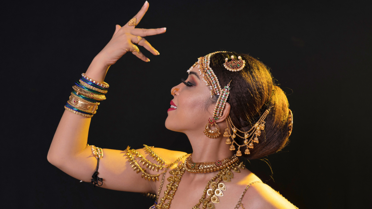 Indian classical dancer in an elegant pose