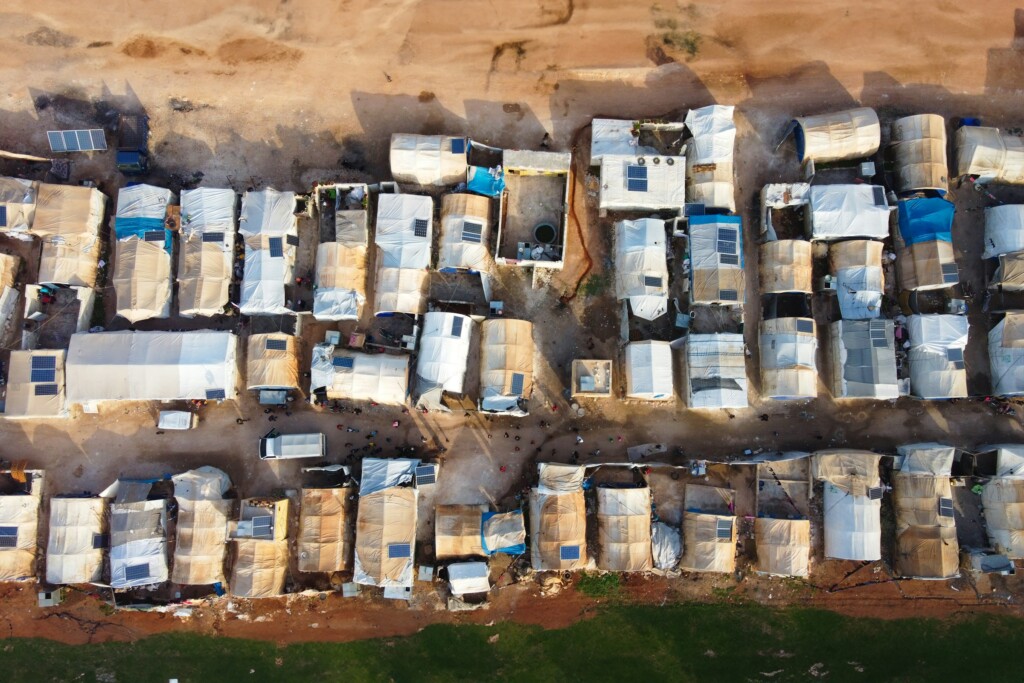 Aerial drone shot of refugee camp by Salah Darwish.